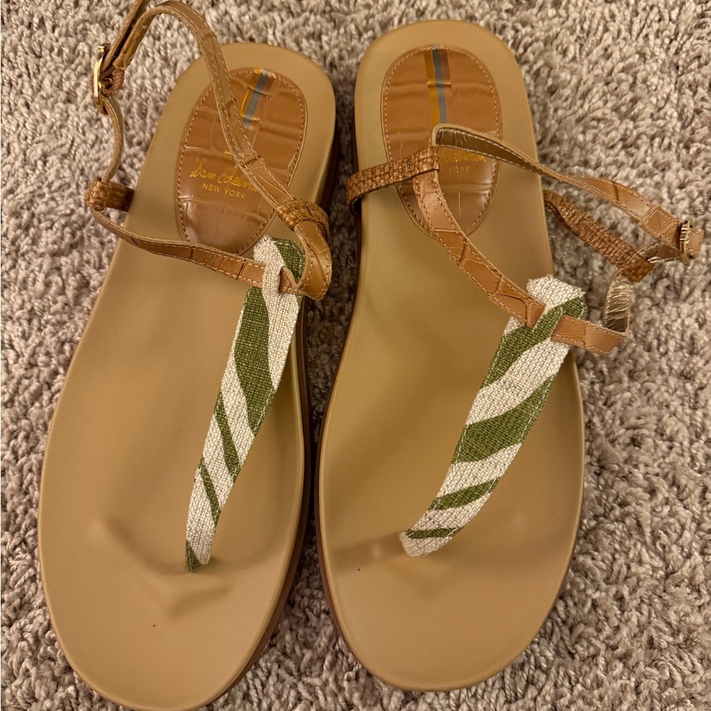 Sam Edelman Tan and Green Striped Sandals